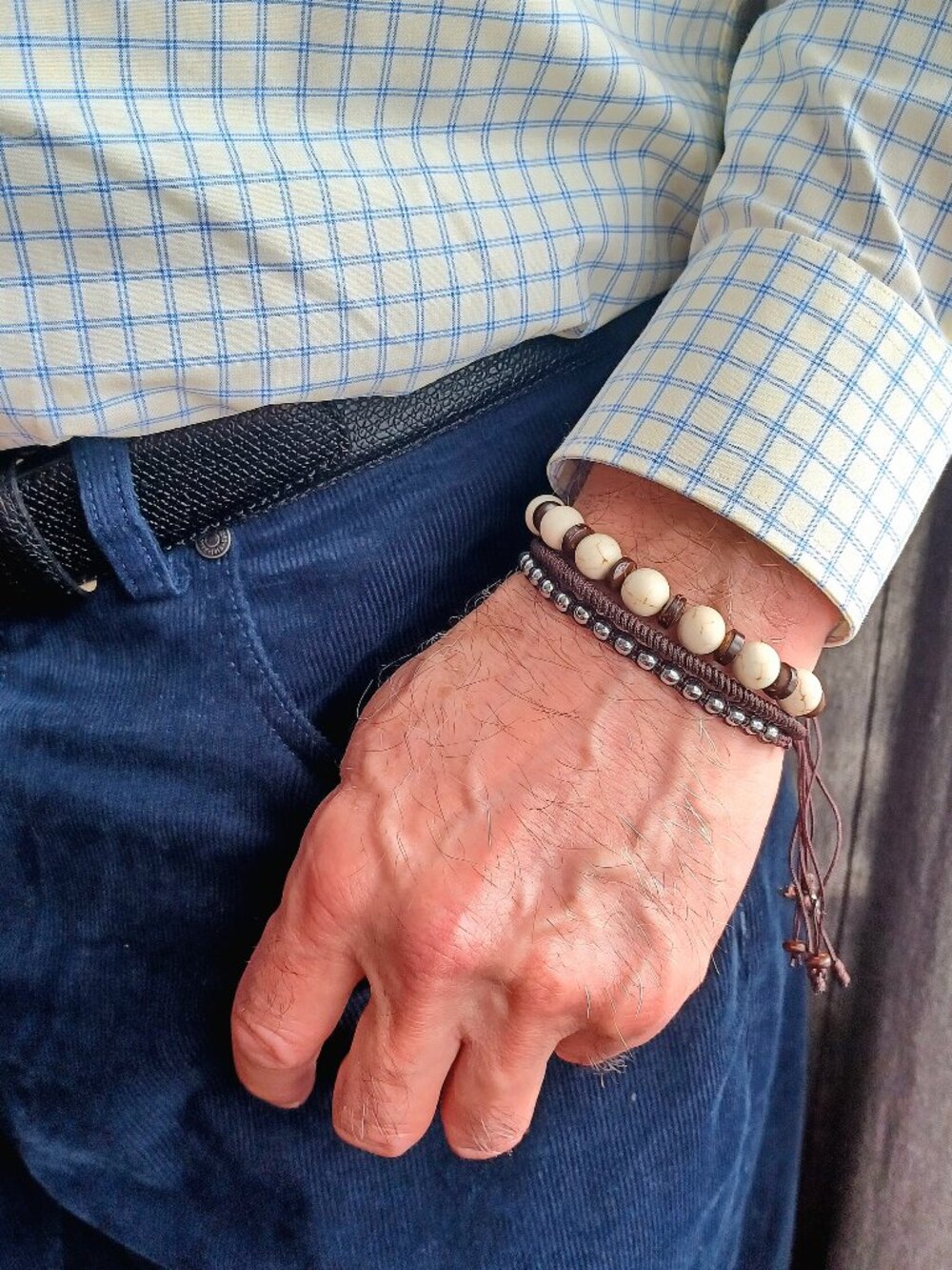New men's hand braided lucky knots rope with turquoise  3 for set  bracelet